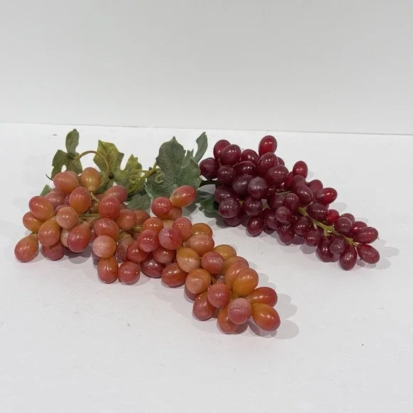 Vintage Pair of Soft Rubber Faux Grape Clusters Made in Hong Kong Mid Century‎
