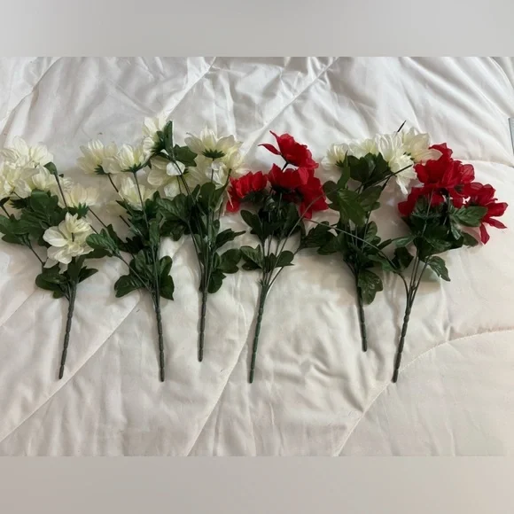 Bunch of 6 Artificial Red and White Floral Stems
