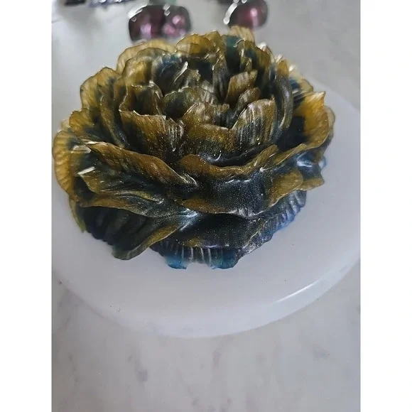 Handmade Resin Flower Gold Blue Gift Decoration   ‎  603