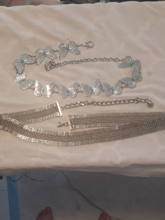 Silver Butterfly-Link Belt And Silvertone Mesh Belt