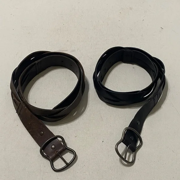 Vintage Black and Brown Leather Belts women M boho festival casual set of 2 Y2K
