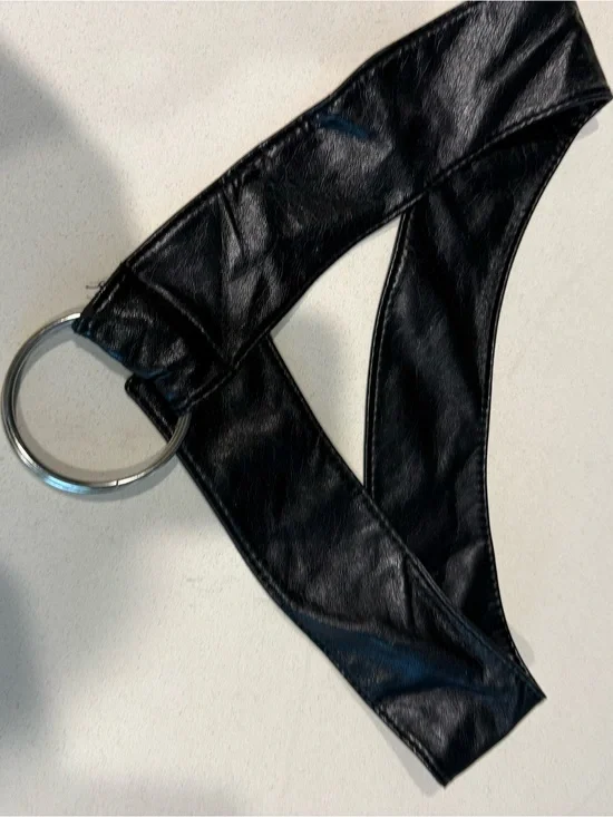 Black Faux Leather O-Ring Waist Belt