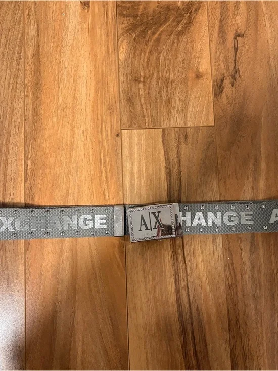 A/X Armani Exchange Gray Logo Web Belt with Silver Buckle