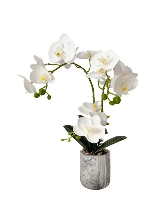 White Artificial Orchid Flowers Pot Faux Silk Phalaenopsis Wedding Table Decor