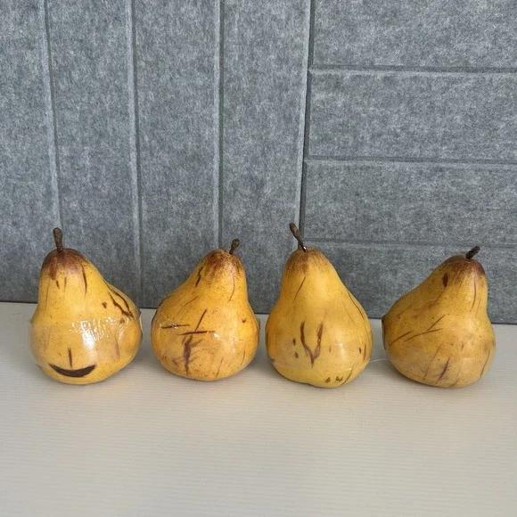 Set of 4 Silk Yellow Pears Weight Realistic Supersilk Home Decor Farmhouse