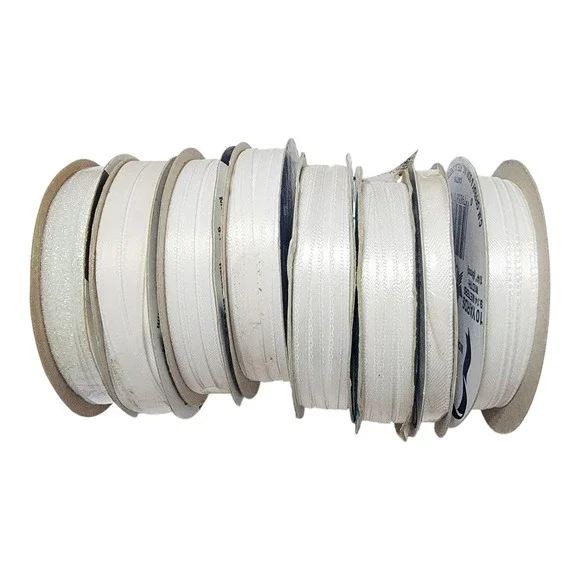 Vintage Mixed White Ivory Ribbon Spool Lot 8 Offray Craft Wedding Floral Satin