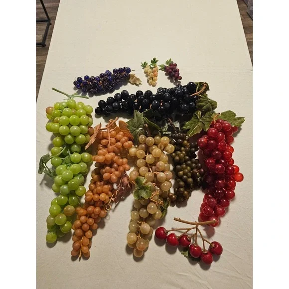 Vintage Style Artificial Grapes Lot 11pc Decorative Fruit Glass Bead Rubberized