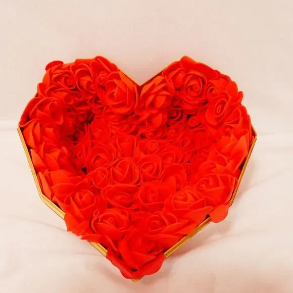 special handmade geometric heart box and plush rose flower for valentine's day