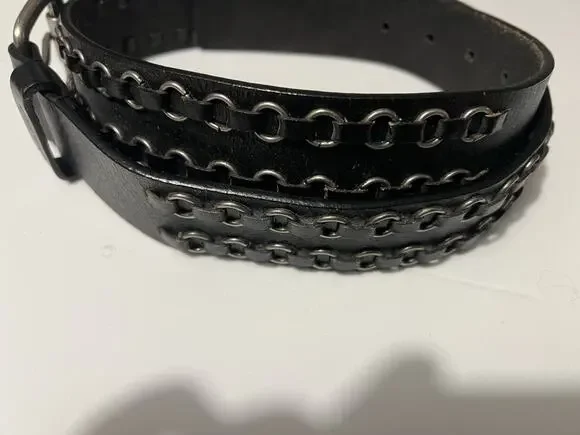 Y2K Goth Punk black double-grommet leather belt Calvin Klein 36-37”