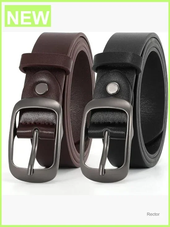 2 Pack Women Plus Size Genuine Leather Belts with Pin Buckle