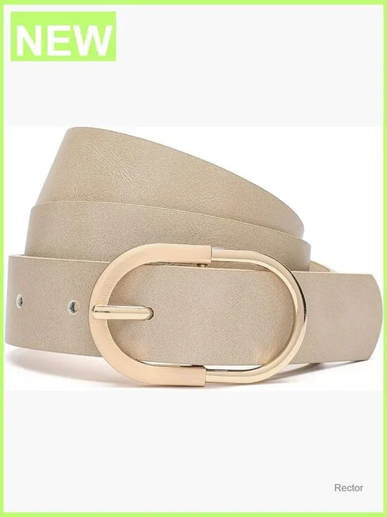 Women's Faux Leather Waist Belt with Gold Buckle for Jeans