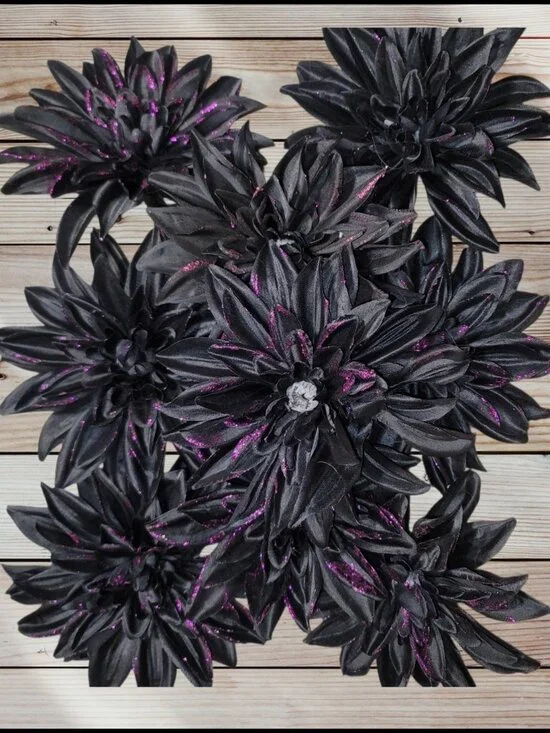 Lot of 9 - Fabric DAHLIA Flowers with Clips - For Crafting - Decoration - 5 Inch