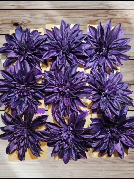 Lot of 9 - Fabric DAHLIA Flowers with Clips - For Crafting - Decoration - 5 Inch