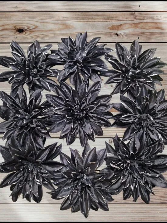 Lot of 9 - Fabric DAHLIA Flowers with Clips - For Crafting - Decoration - 5 Inch