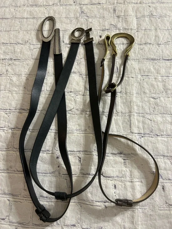 CHICO’S LOT OF (3) DIFFERENT STYLE BELTS BLACK AND BROWN LEATHER DECOR BUCKLES