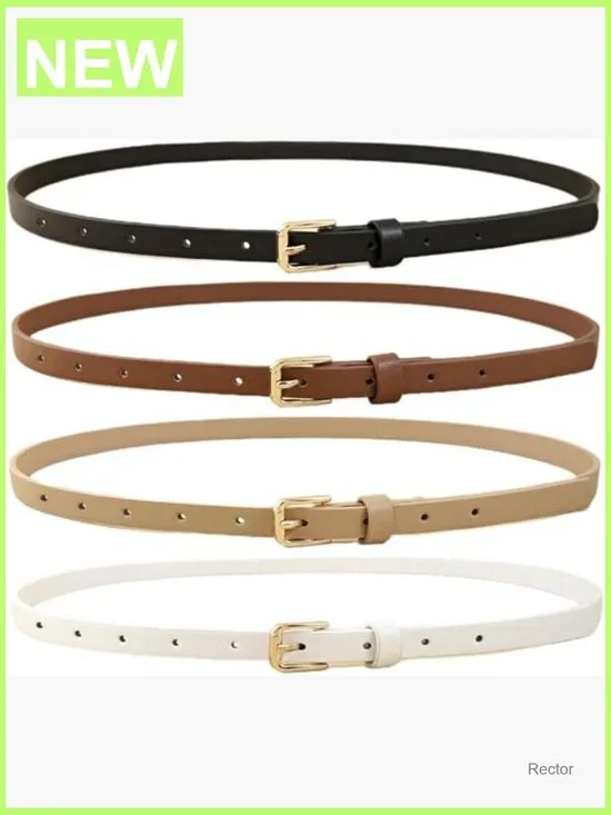 4 Pack Skinny Belts for Jeans Dress Thin Waist Belt Ladies Set