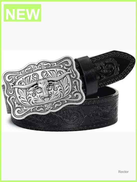 Vintage Western Belt with Longhorn Buckle for Jeans