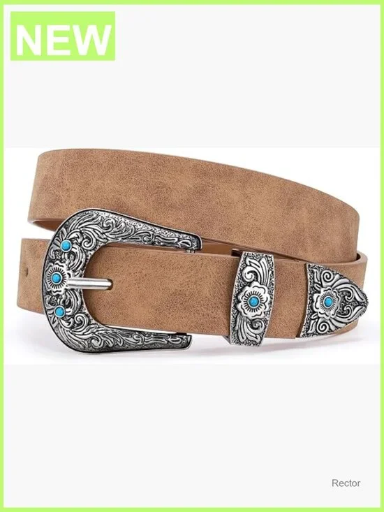 Western Suede Belt with Vintage Buckle for Cowgirl Style Country Concert