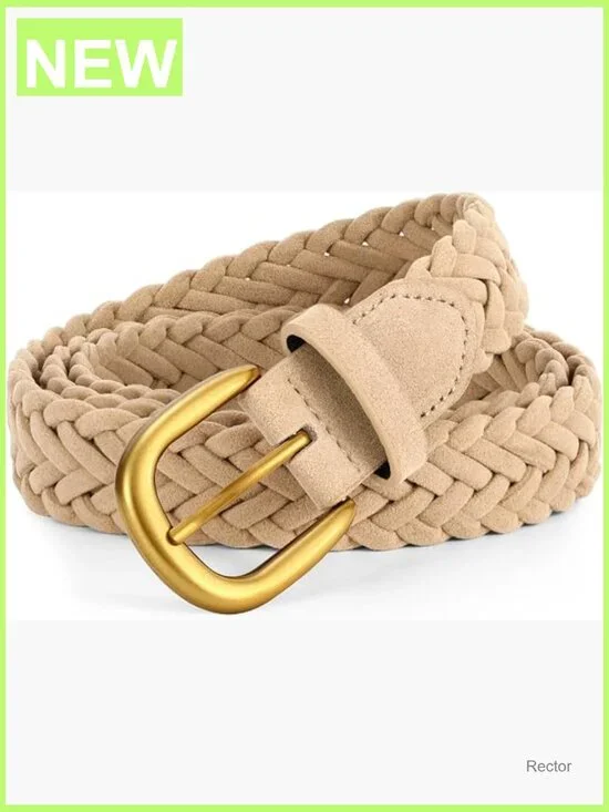 Braided Suede Belt – Adjustable Woven Waist Belt with Gold Buckle