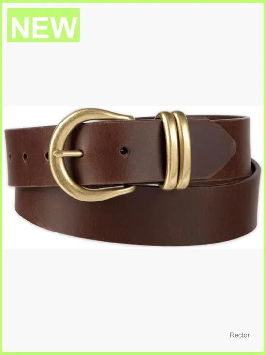 Round Cut Edge Logo Loop Genuine Leather Belt - 7 Hole Adjustable