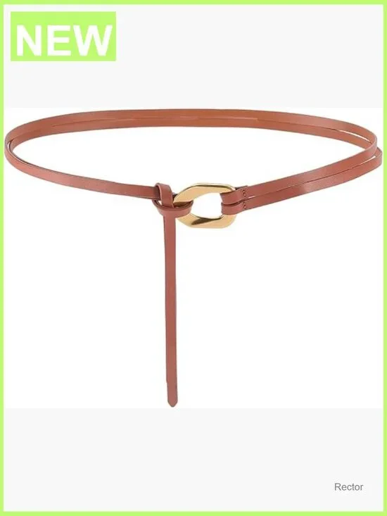 Genuine Leather Double Strap Tie Belt Adjustable Cowhide Skinny Waistband with