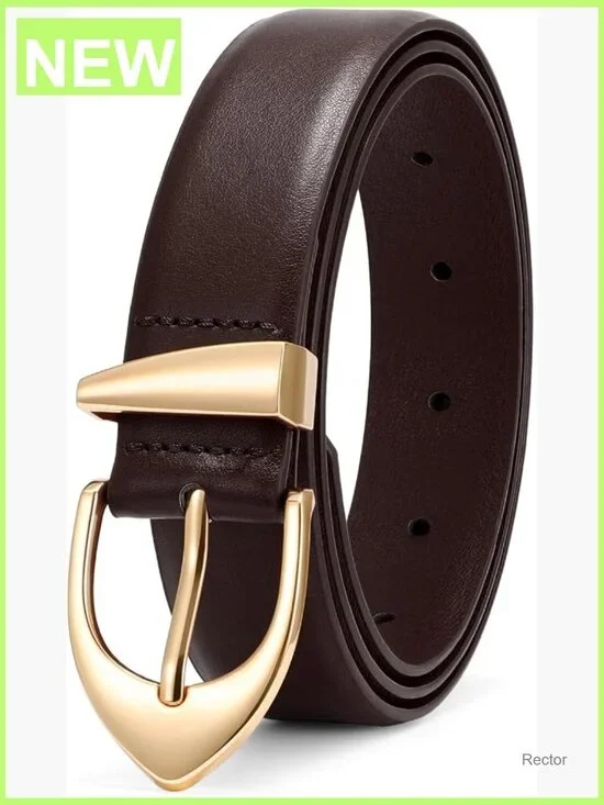 Minimalist Faux Leather Belt with Gold Buckle Women