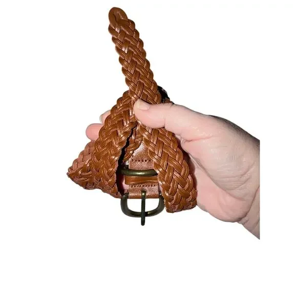 Tan leather braided belt made in Guatemala classic 34 unisex preppy nautical
