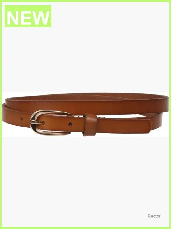 Women's Skinny Cowhide Leather Dress Belt - Gold Buckle