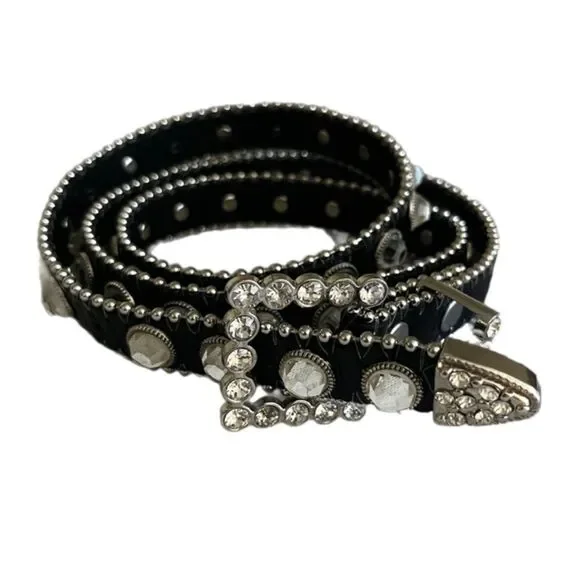 Brielle black belt with large rhinestones silver hardware SIZE M