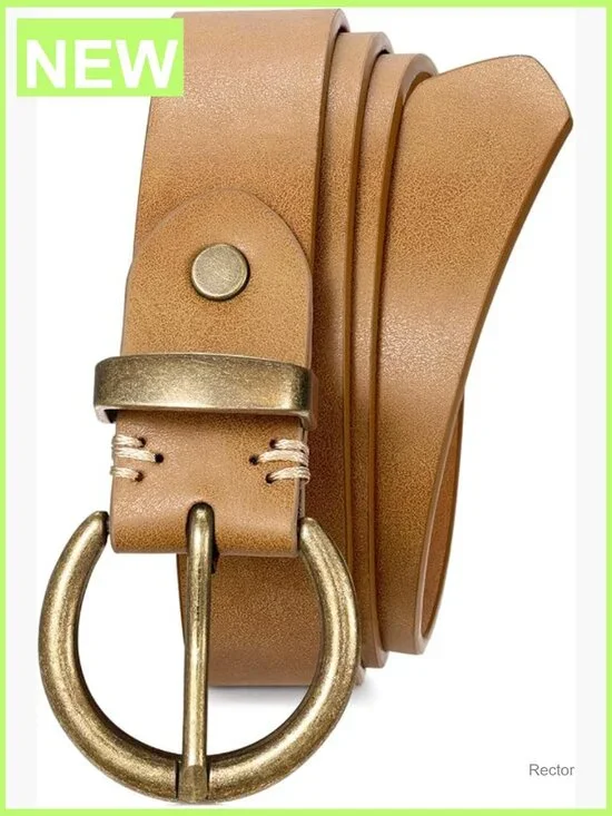 Vintage PU Leather Belt with Circle Buckle for Jeans & Pants - Adult Unisex