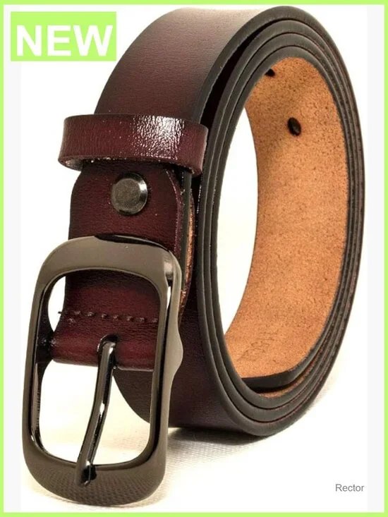 Genuine Leather Belt with Alloy Buckle - Adjustable