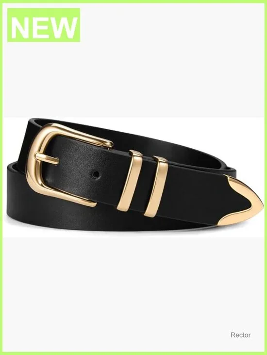 Faux Leather Waist Belt with Gold Buckle - 1.4 Inch Wide