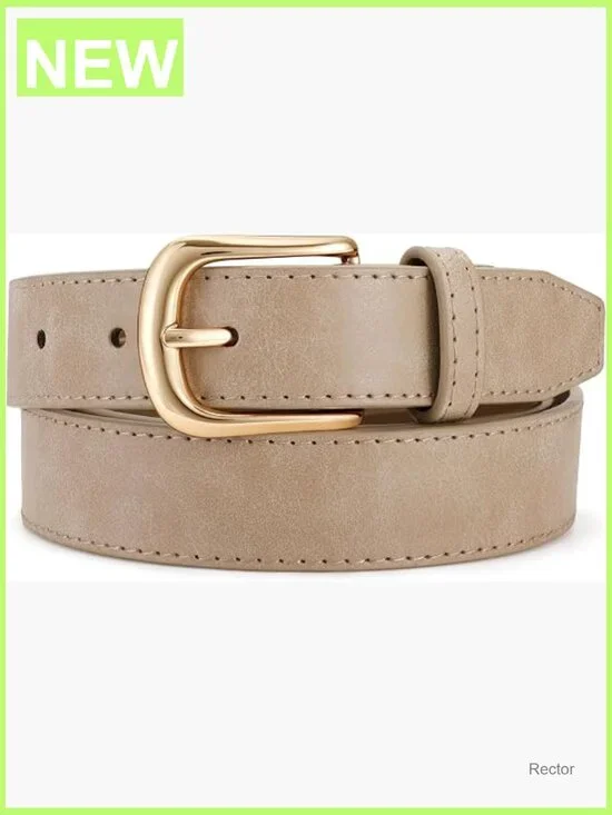 Faux Leather Belt with Gold Buckle Vintage Elegant Casual Waist Belt