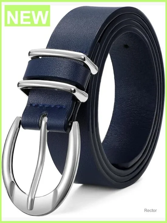 Classic Leather Belt with Double Keeper Loops, Pin Buckle, 1.1 Inch Wide,