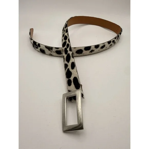 Vintage Italian Haircalf Leopard Print Belt Genuine Leather Silver Buckle M