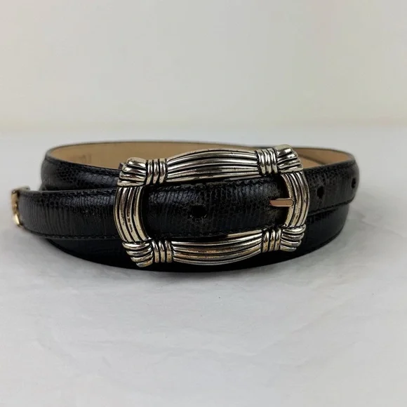 Brighton Snake Embossed Black Leather Belt