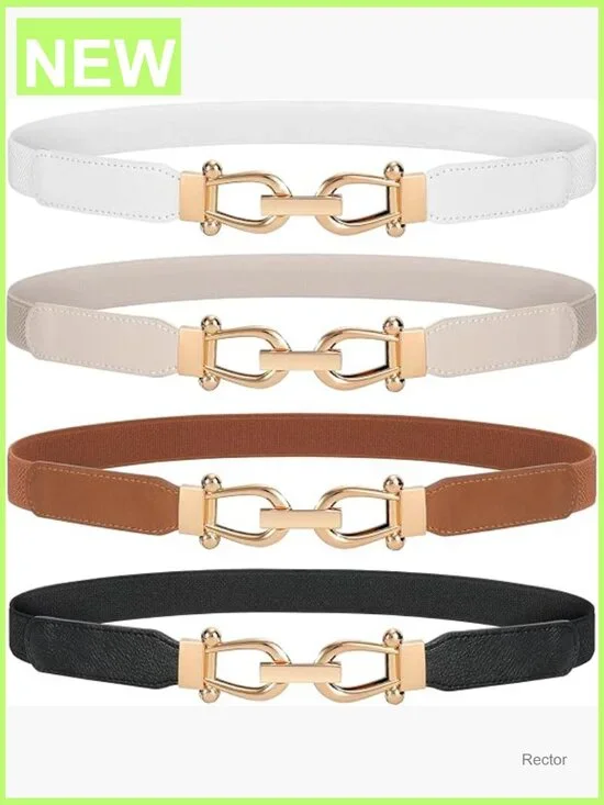 Skinny Stretch Waist Belt with Gold Buckle Set of 4 for Dresses