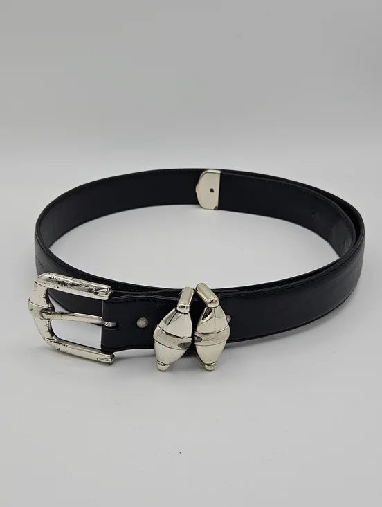 Nanni Italy black leather belt with silver tone buckle size 34