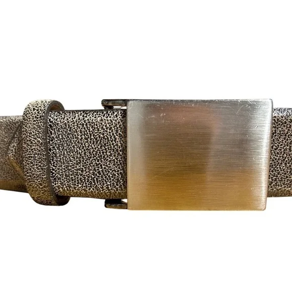 Saks Fifth Avenue Metallic‎ Textured Leather Belt Silver Buckle Size L (33