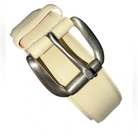 Vintage Albatros Cream Genuine Leather Belt Made in‎ Italy Sz M EUROMETAL Buckle