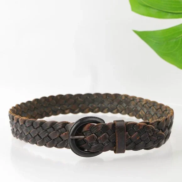 Brighton Womens Belt Size M Medium‎ Brown Leather Basket Woven Braided D-Ring