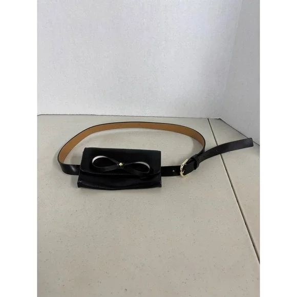 Kate Spade Black Leather Bow Belt Bag Pouch Fanny Pack‎ L/XL KS2100279
