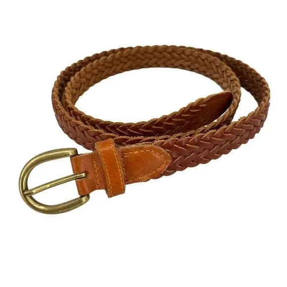 Surrey Braided Leather Belt Womens Size M Brown Brass Buckle Y2K Boho