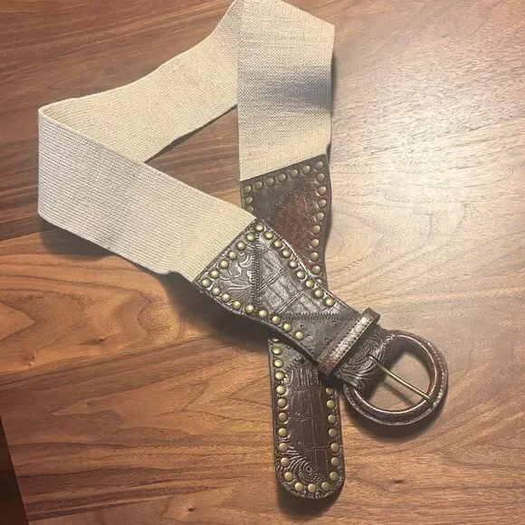 Chico's Brown and Cream Embellished Belt - M