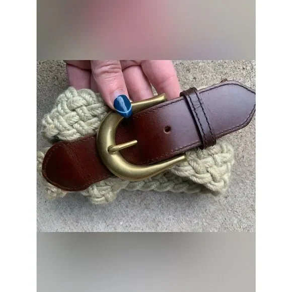 Ivory Braided Belt with Brass Buckle