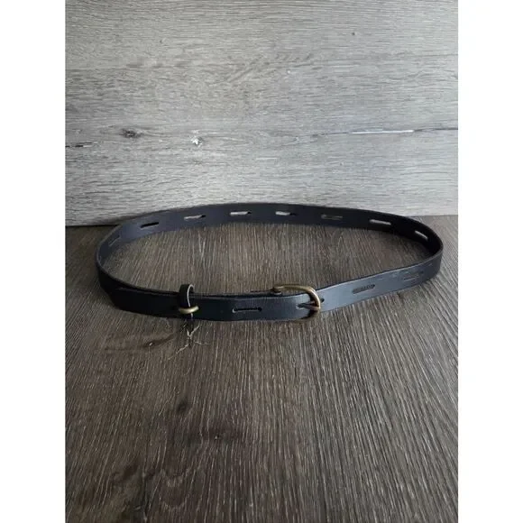 Black Skinny Perforated Leather Belt Large