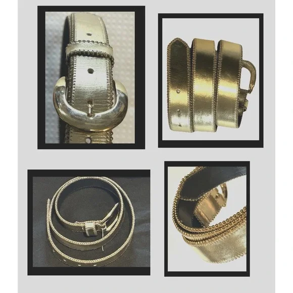Two Blondes - Women's - Gold Colored Belt Genuine Soft Leather Buckle - 1
