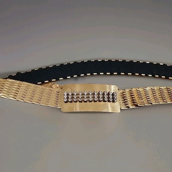 Vintage Silver Tone‎ Fish Scale Belt With Rhinestones