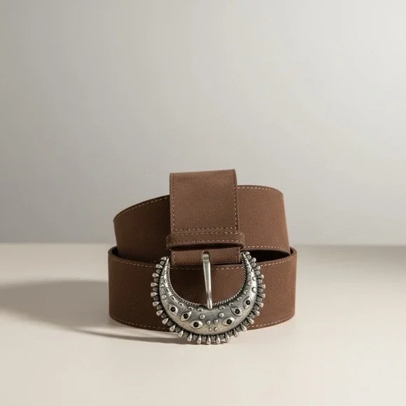 Persaman Isabella Brown Suede Leather Belt Large Buckle Size 95 Large‎ NWOT