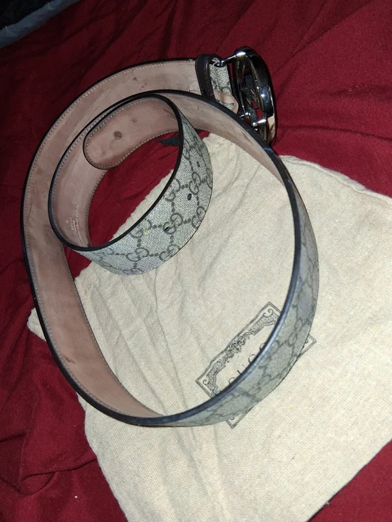 Gucci Beige Monogram GG Canvas Belt with Silver Buckle